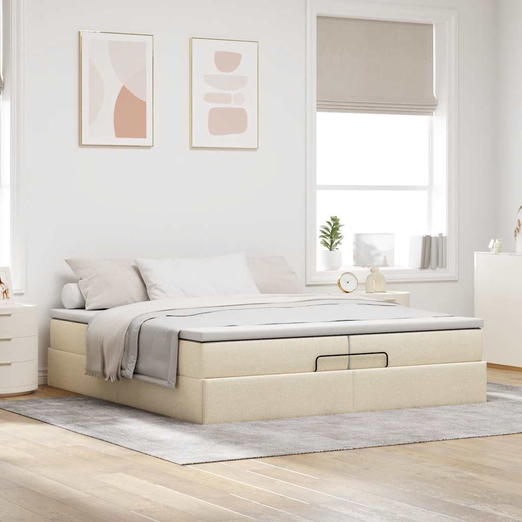 Cadre de lit ottoman avec matelas crème 200x200cm tissu - XIOS