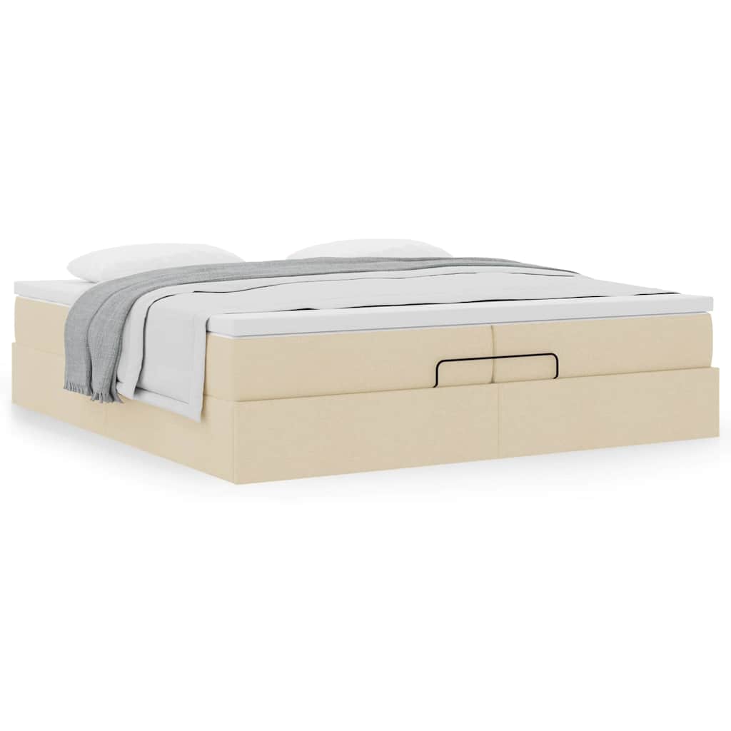 Cadre de lit ottoman avec matelas crème 200x200cm tissu - XIOS