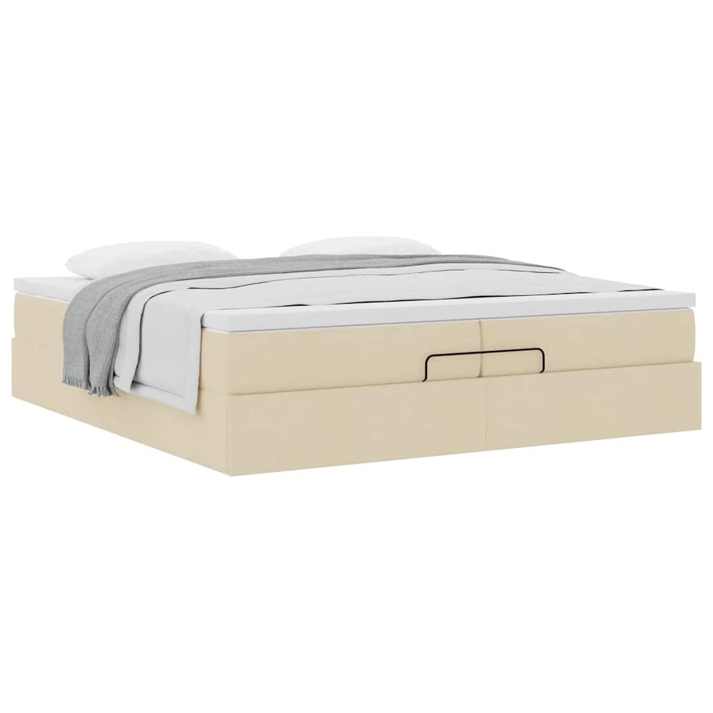 Cadre de lit ottoman avec matelas crème 200x200cm tissu - XIOS