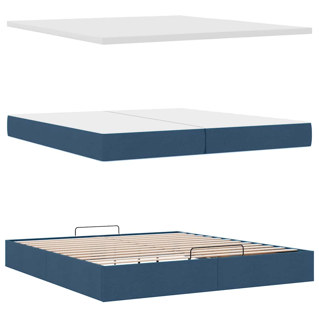 Cadre de lit ottoman avec matelas bleu 200x200cm tissu - XIOS