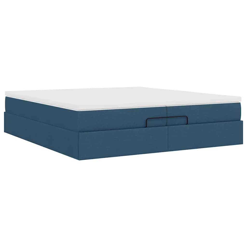 Cadre de lit ottoman avec matelas bleu 200x200cm tissu - XIOS