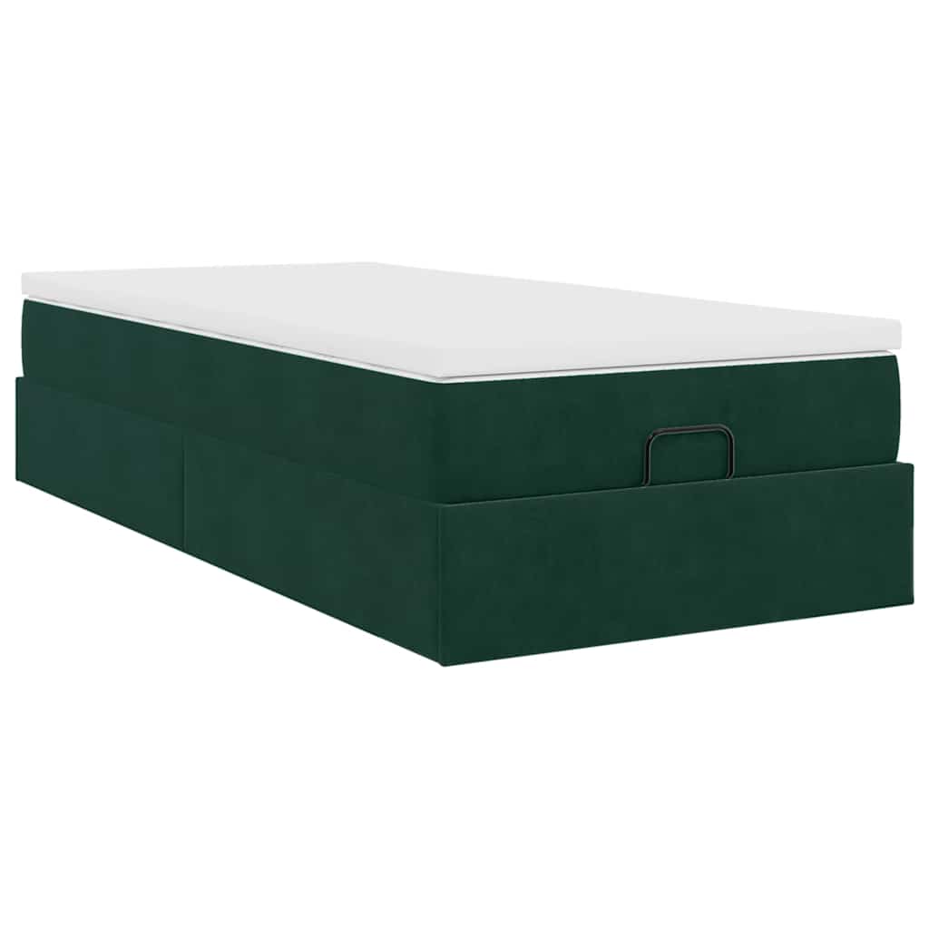 Cadre de lit ottoman avec matelas vert foncé 80x200 cm velours