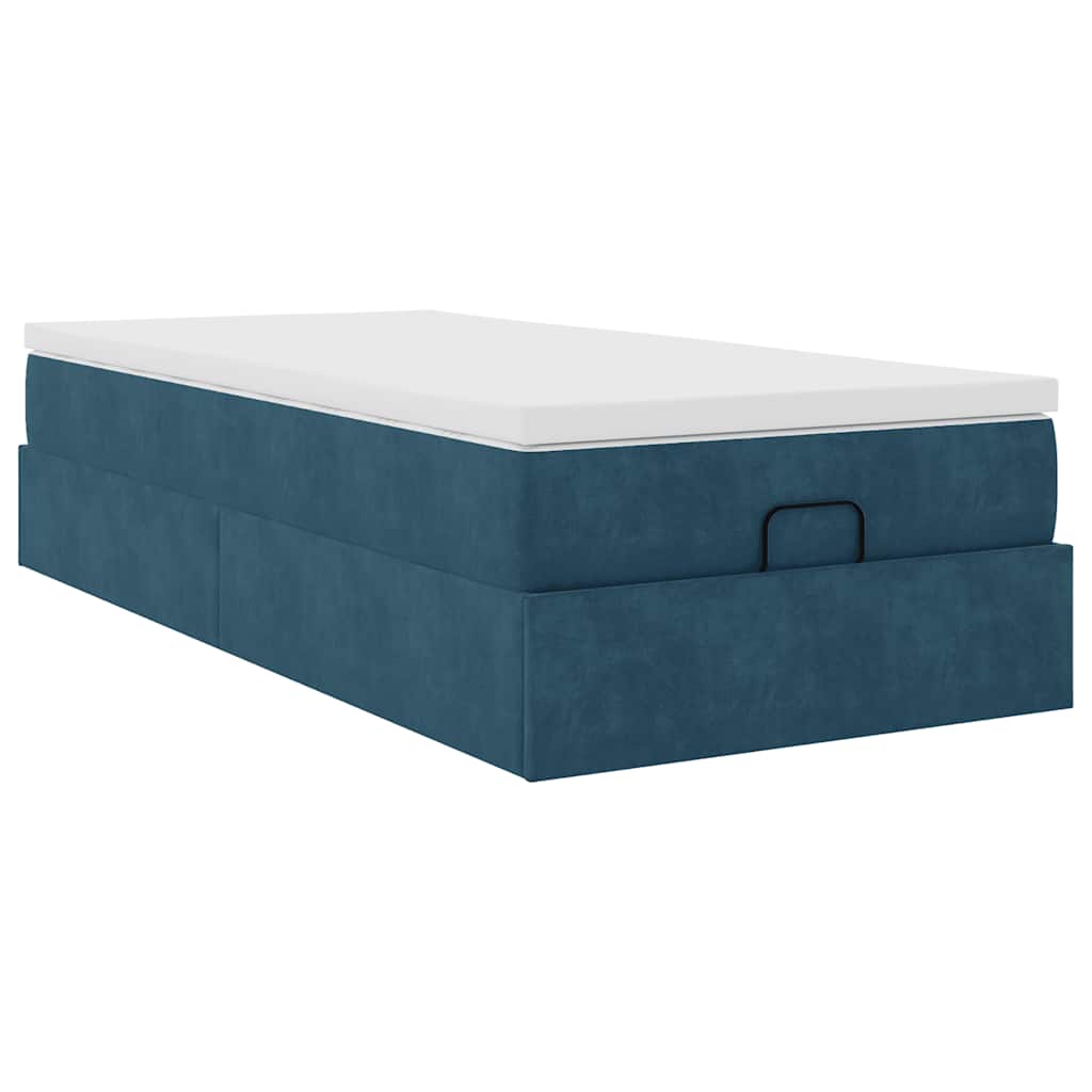 Cadre de lit ottoman avec matelas bleu foncé 80x200 cm velours