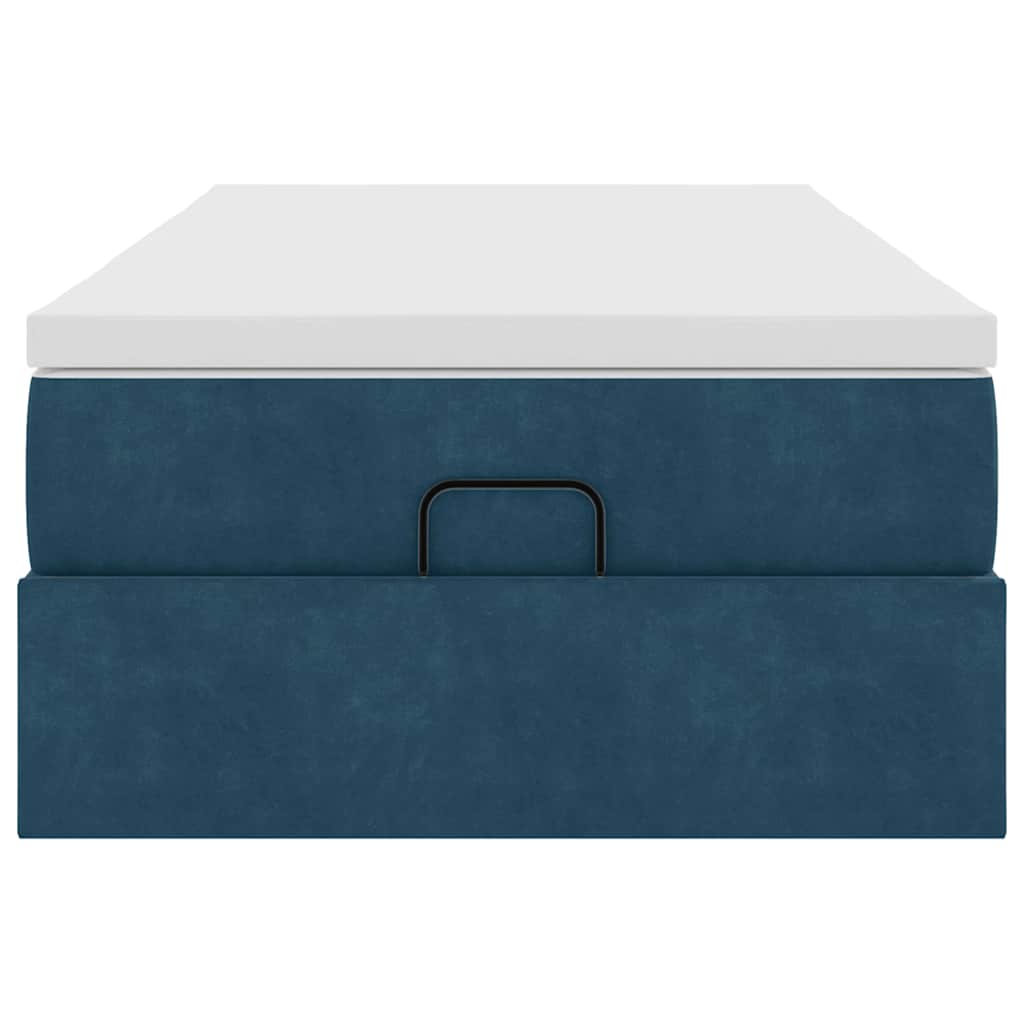 Cadre de lit ottoman avec matelas bleu foncé 80x200 cm velours