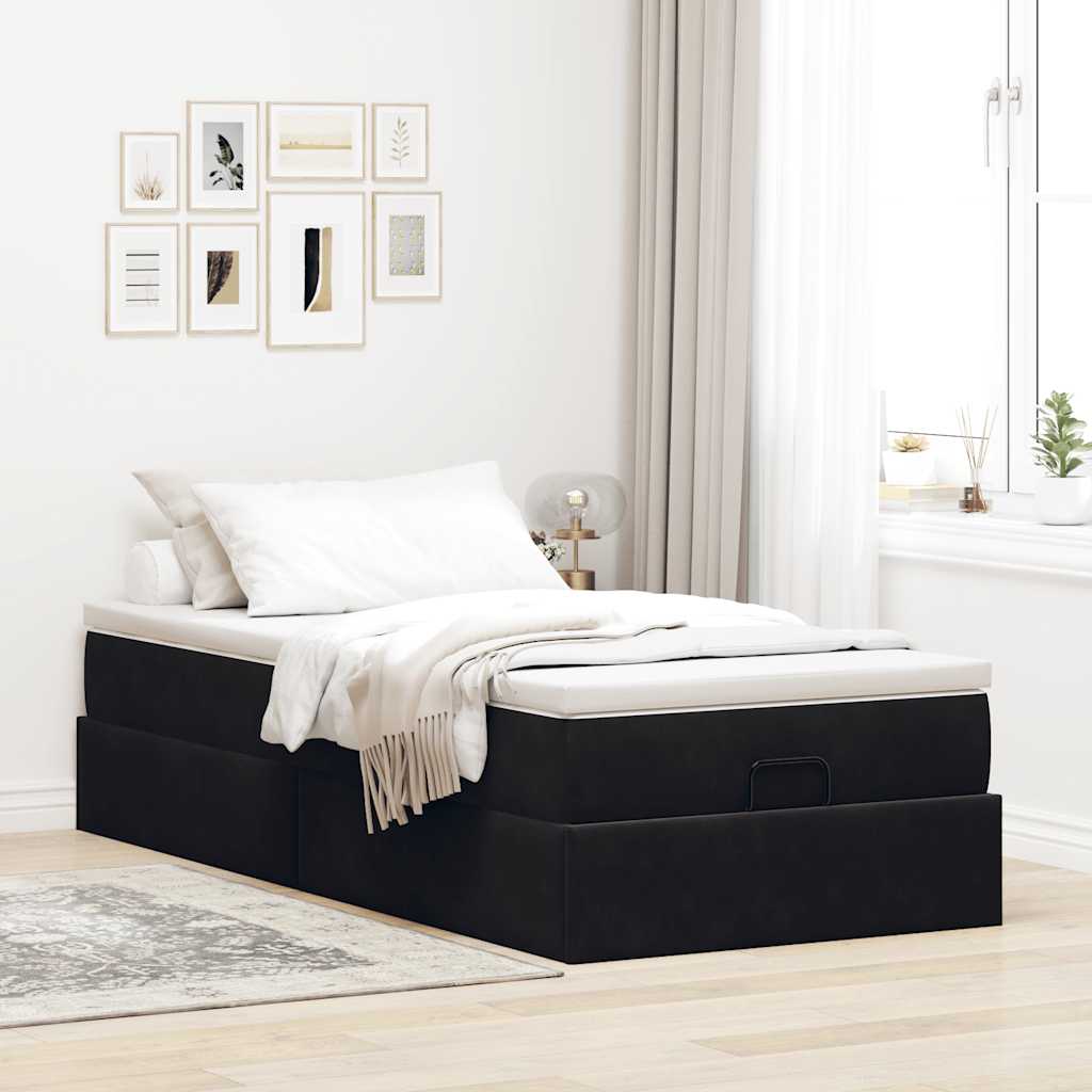 Cadre de lit ottoman avec matelas noir 90x190 cm velours - XIOS