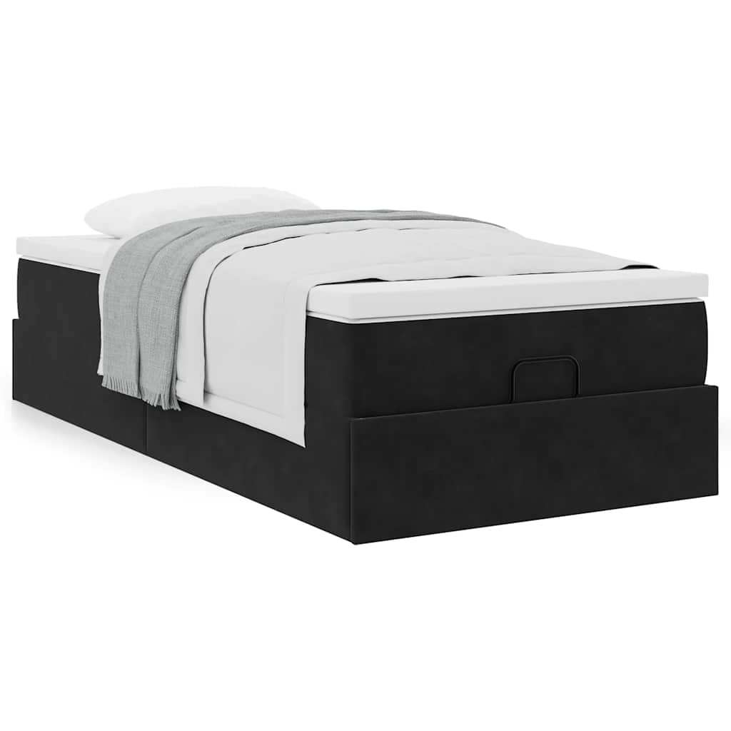 Cadre de lit ottoman avec matelas noir 90x190 cm velours - XIOS