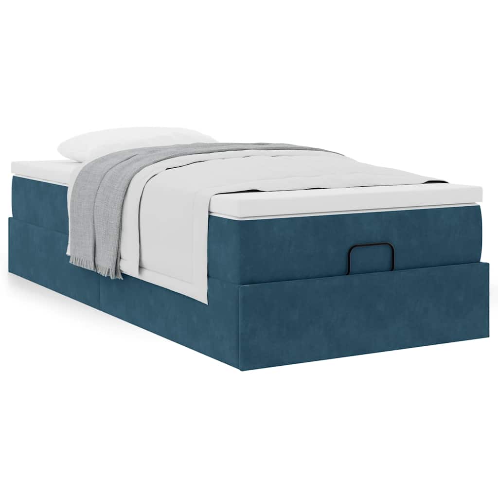 Cadre de lit ottoman avec matelas bleu foncé 90x190 cm velours - XIOS