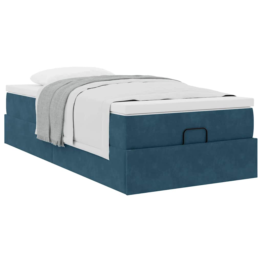 Cadre de lit ottoman avec matelas bleu foncé 90x190 cm velours - XIOS