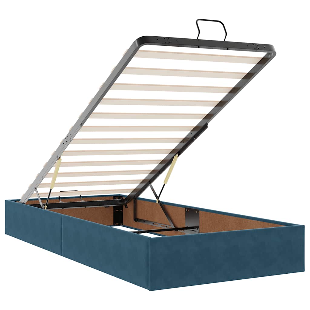 Cadre de lit ottoman avec matelas bleu foncé 90x190 cm velours - XIOS