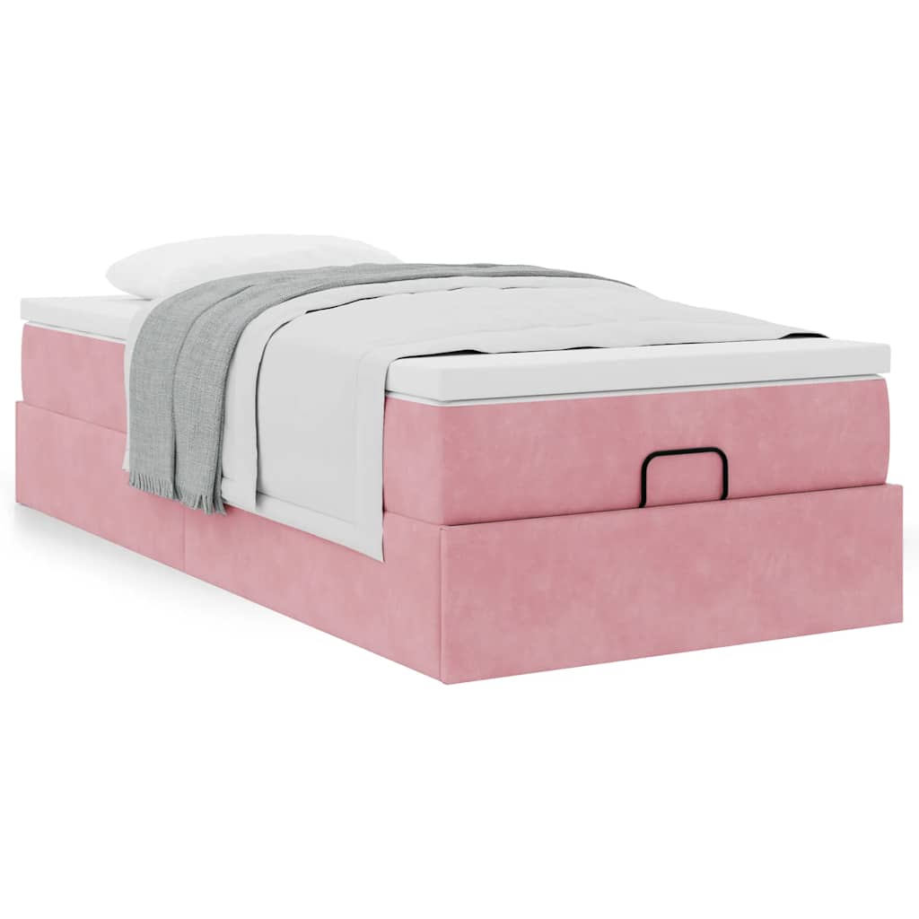 Cadre de lit ottoman avec matelas rose 90x190 cm velours - XIOS