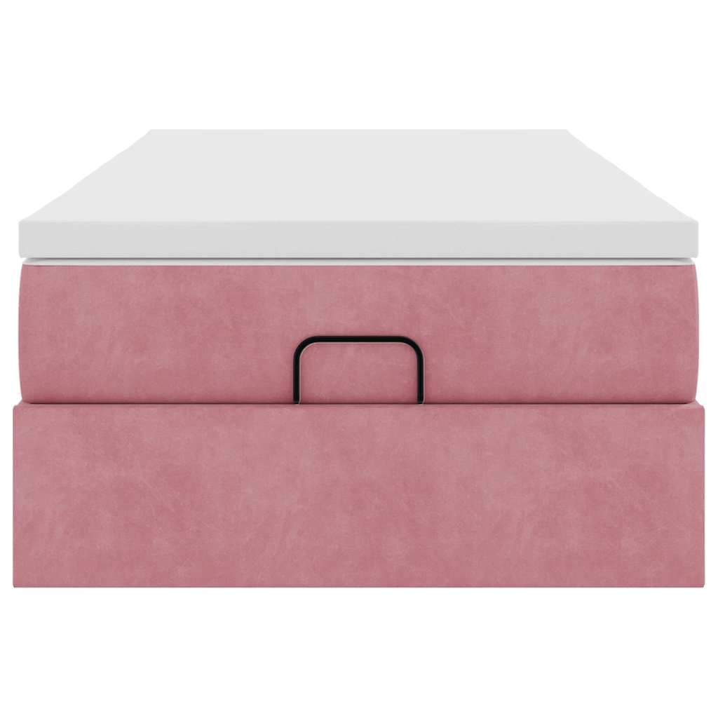 Cadre de lit ottoman avec matelas rose 90x190 cm velours - XIOS