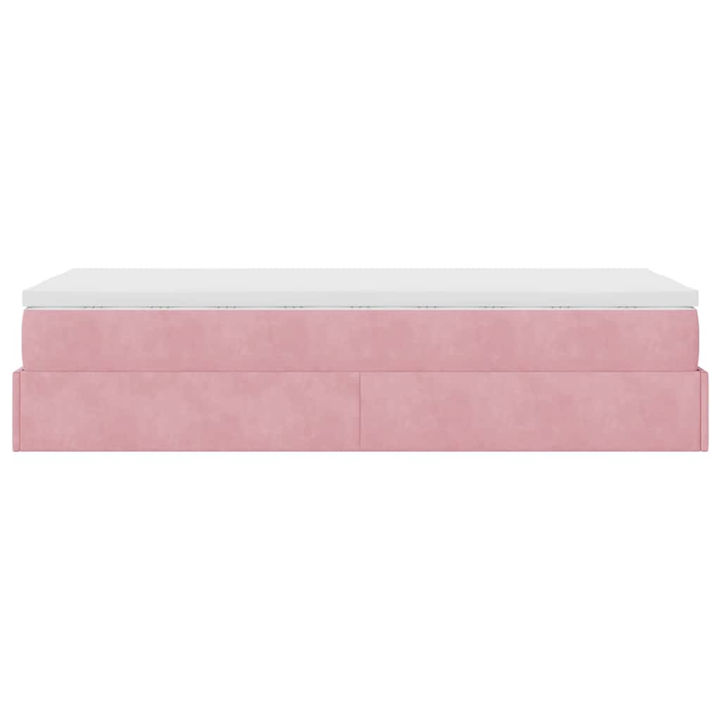 Cadre de lit ottoman avec matelas rose 90x190 cm velours - XIOS