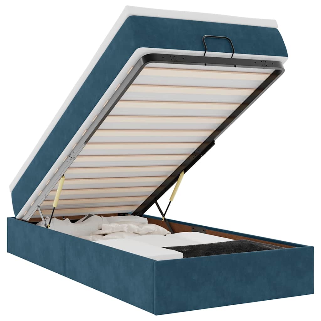 Cadre de lit ottoman avec matelas bleu foncé 90x200 cm velours - XIOS