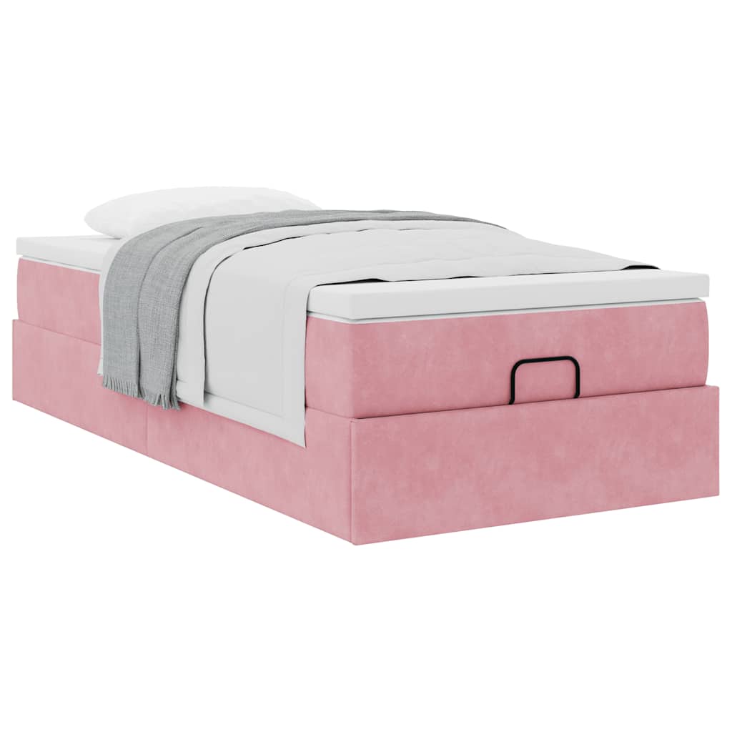 Cadre de lit ottoman avec matelas rose 90x200 cm velours - XIOS