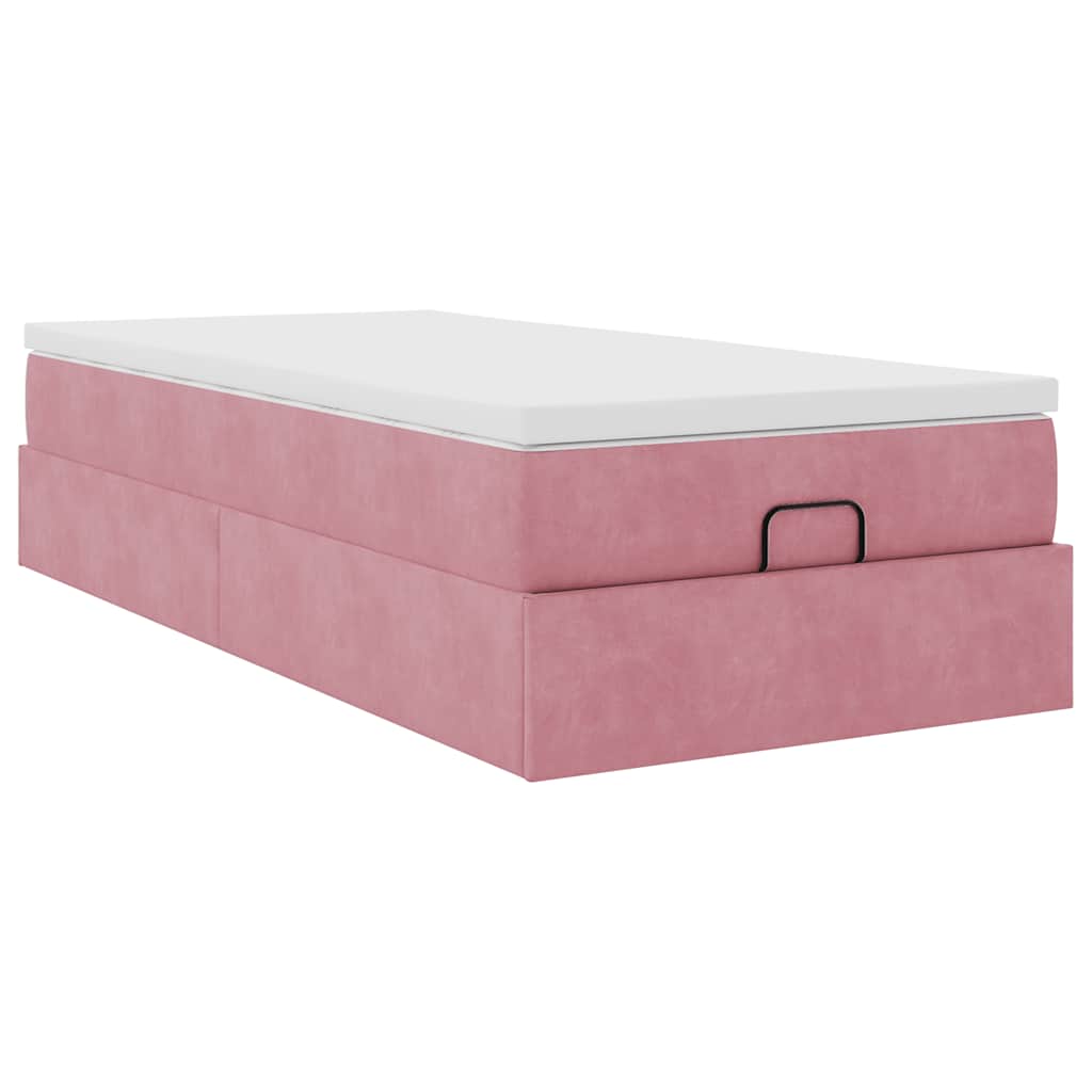 Cadre de lit ottoman avec matelas rose 90x200 cm velours - XIOS