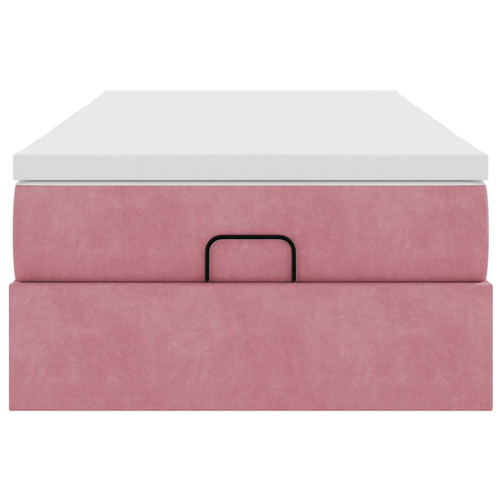 Cadre de lit ottoman avec matelas rose 90x200 cm velours - XIOS