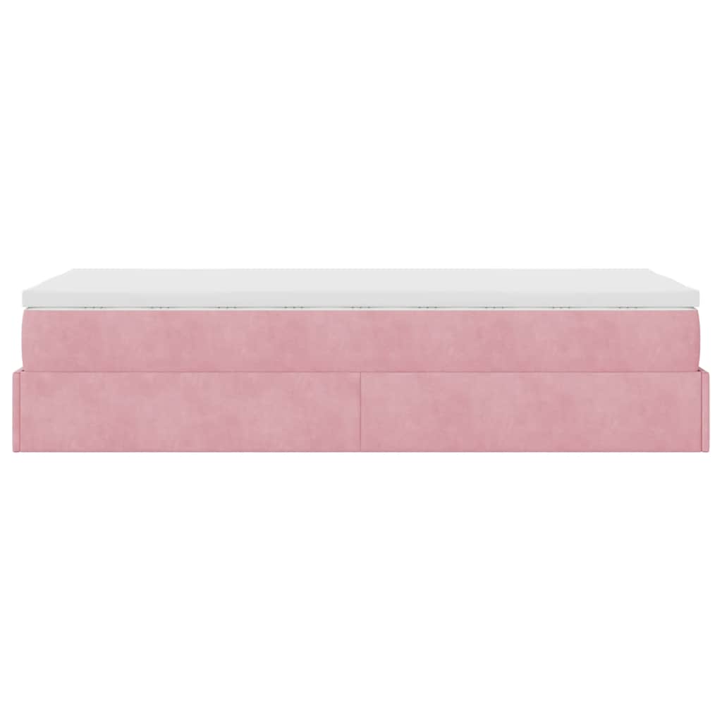 Cadre de lit ottoman avec matelas rose 90x200 cm velours - XIOS