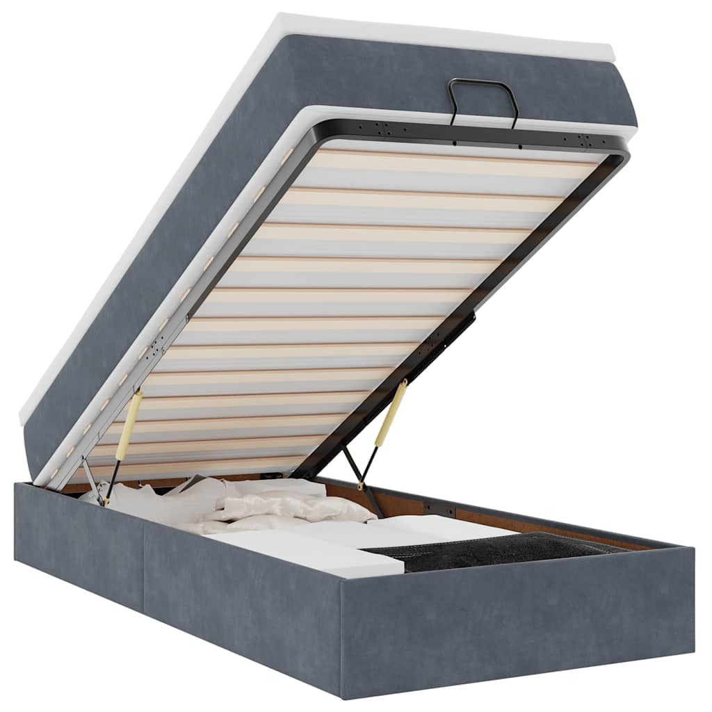 Cadre de lit ottoman avec matelas gris foncé 100x200 cm velours - XIOS