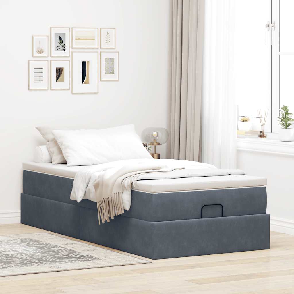 Cadre de lit ottoman avec matelas gris foncé 100x200 cm velours - XIOS