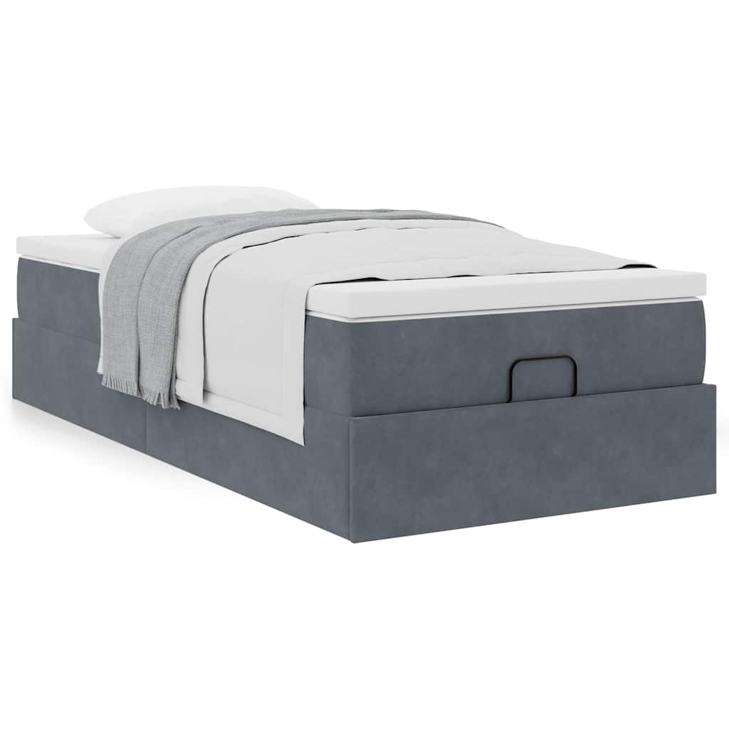 Cadre de lit ottoman avec matelas gris foncé 100x200 cm velours - XIOS