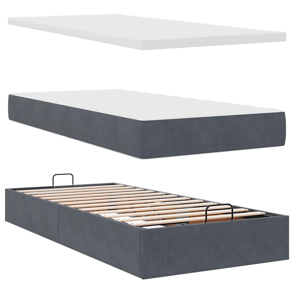 Cadre de lit ottoman avec matelas gris foncé 100x200 cm velours - XIOS
