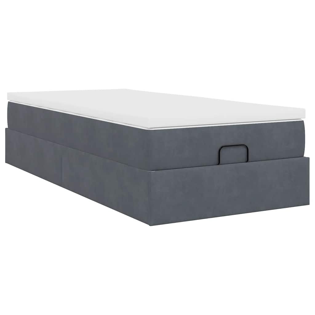 Cadre de lit ottoman avec matelas gris foncé 100x200 cm velours - XIOS