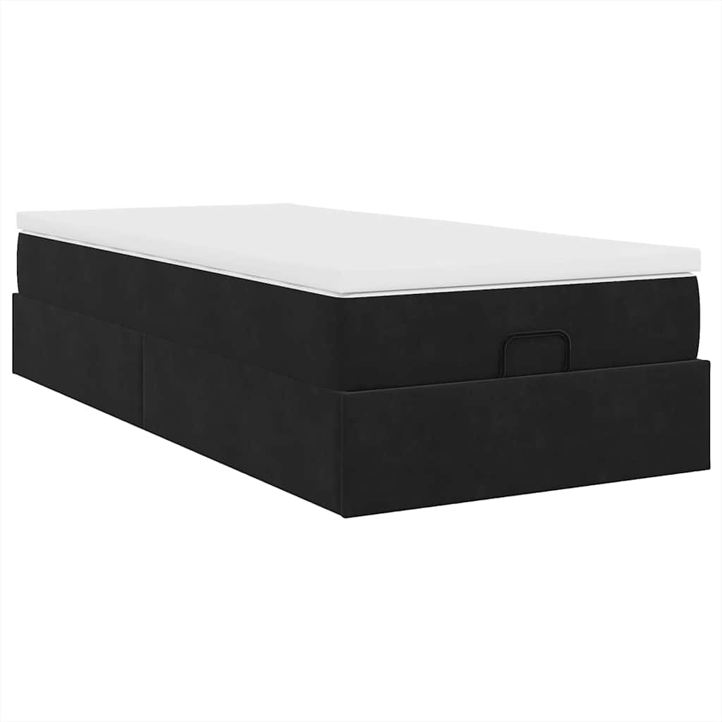 Cadre de lit ottoman avec matelas noir 100x200cm velours - XIOS
