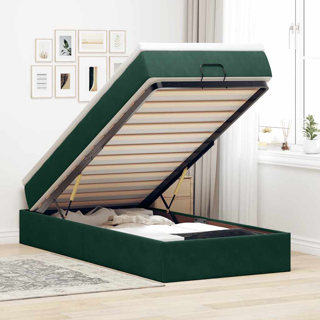 Cadre de lit ottoman avec matelas vert foncé 100x200 cm velours - XIOS
