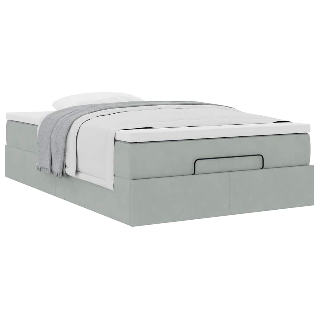 Lit ottoman avec matelas gris clair 120x190 cm velours - XIOS