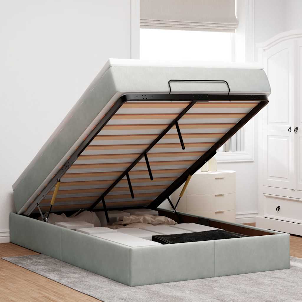 Lit ottoman avec matelas gris clair 120x190 cm velours - XIOS