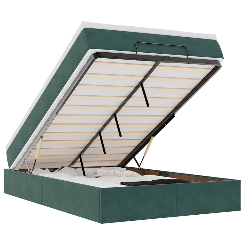 Lit ottoman avec matelas vert foncé 120x190 cm velours - XIOS