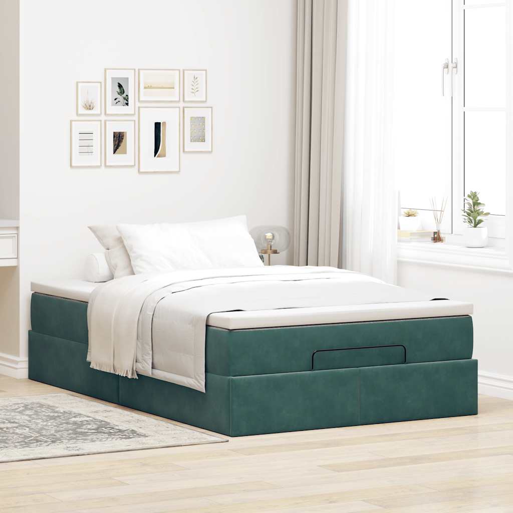 Lit ottoman avec matelas vert foncé 120x190 cm velours - XIOS