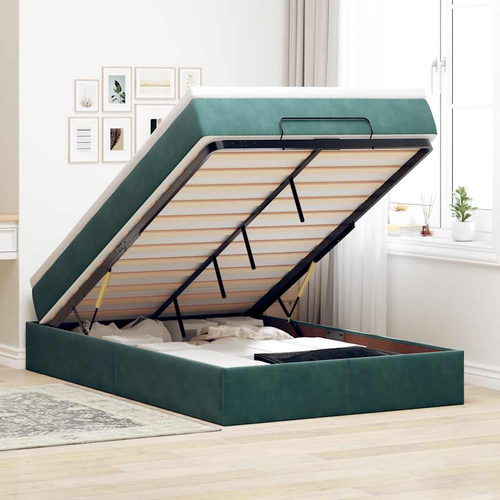 Lit ottoman avec matelas vert foncé 120x190 cm velours - XIOS