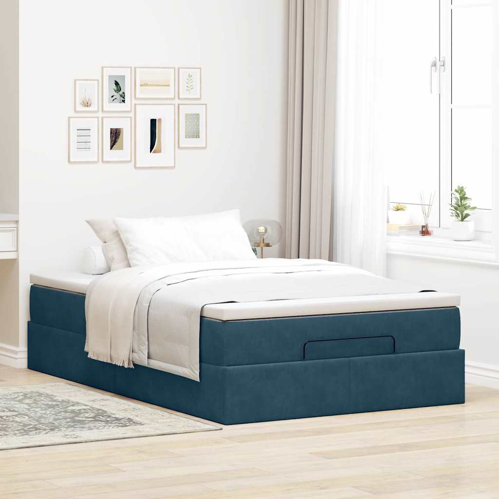 Lit ottoman avec matelas bleu foncé 120x190 cm velours - XIOS