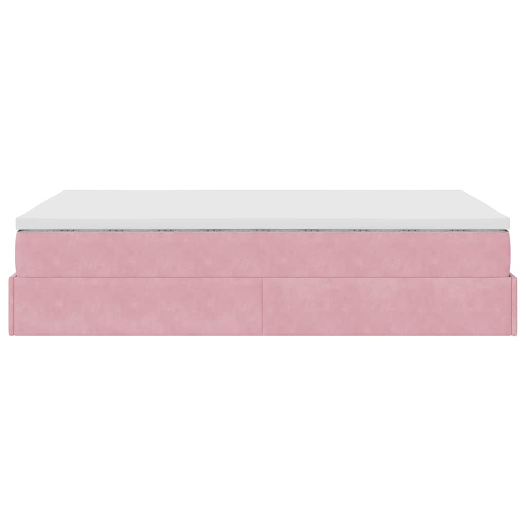 Lit ottoman avec matelas rose 120x190 cm velours - XIOS