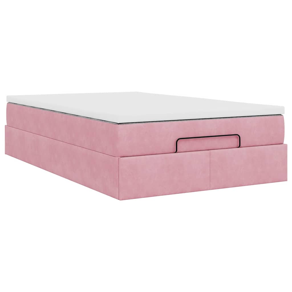 Lit ottoman avec matelas rose 120x190 cm velours - XIOS