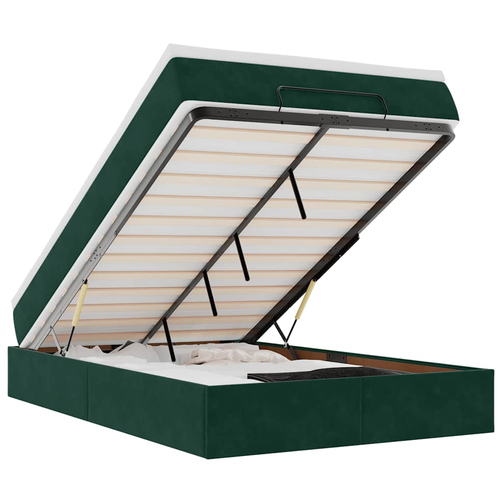 Cadre de lit ottoman avec matelas vert foncé 120x200 cm velours - XIOS