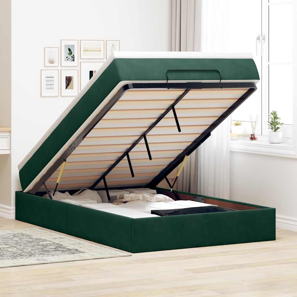 Cadre de lit ottoman avec matelas vert foncé 120x200 cm velours - XIOS