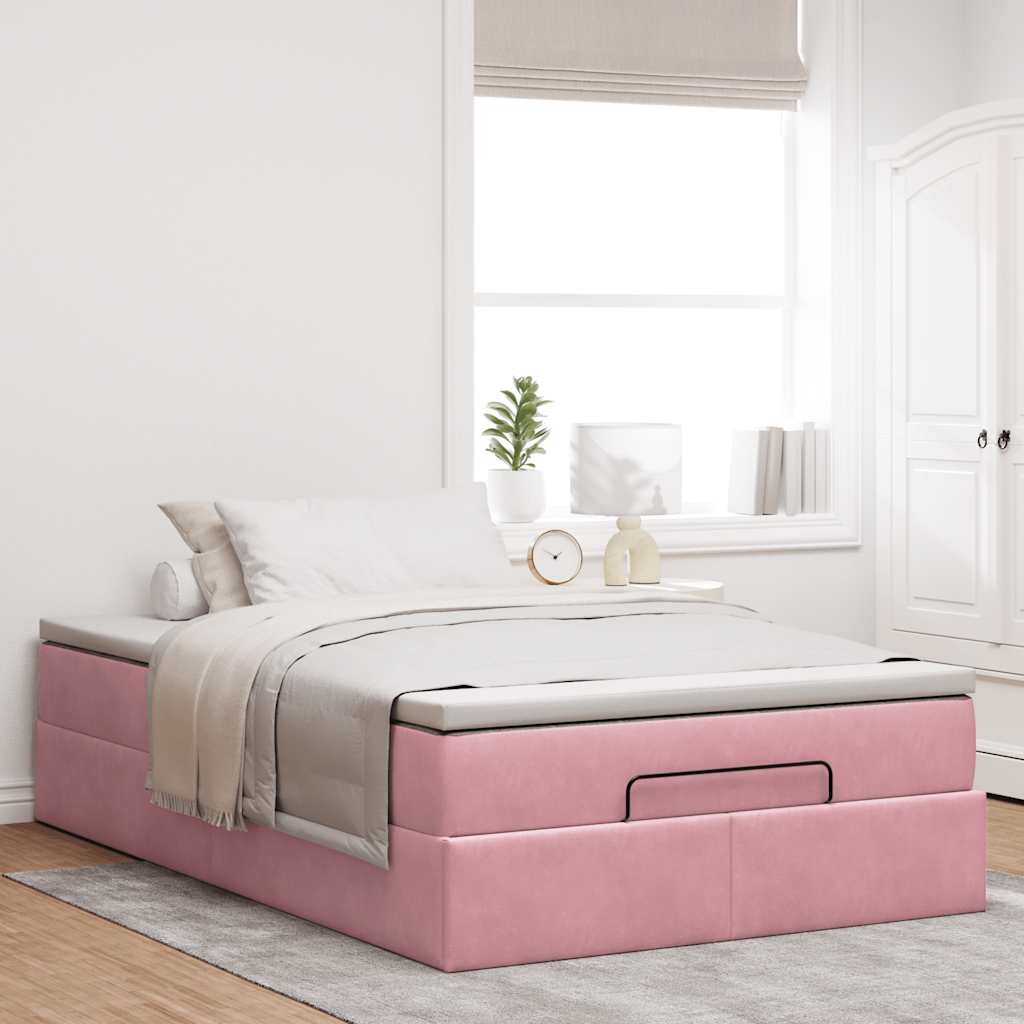Cadre de lit ottoman avec matelas rose 120x200 cm velours - XIOS