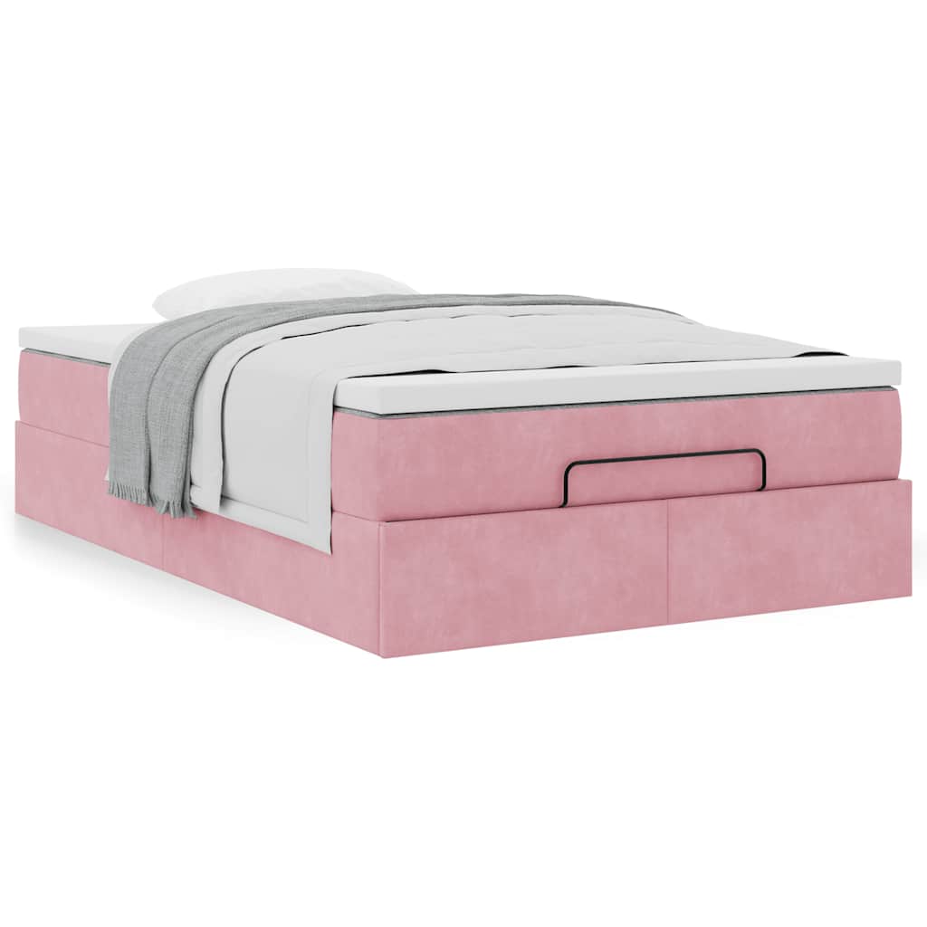 Cadre de lit ottoman avec matelas rose 120x200 cm velours - XIOS