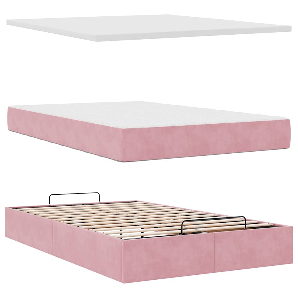 Cadre de lit ottoman avec matelas rose 120x200 cm velours - XIOS