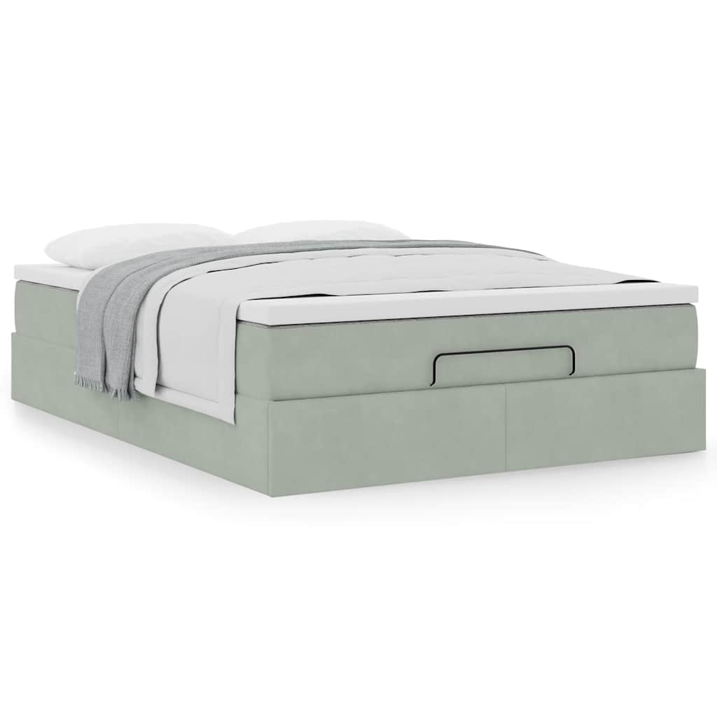 Cadre de lit ottoman et matelas gris clair 140x190 velours - XIOS