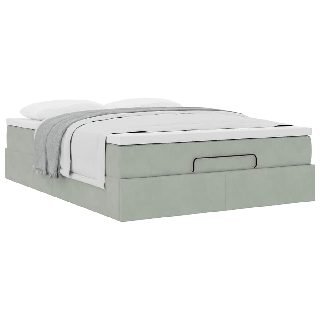 Cadre de lit ottoman et matelas gris clair 140x190 velours - XIOS