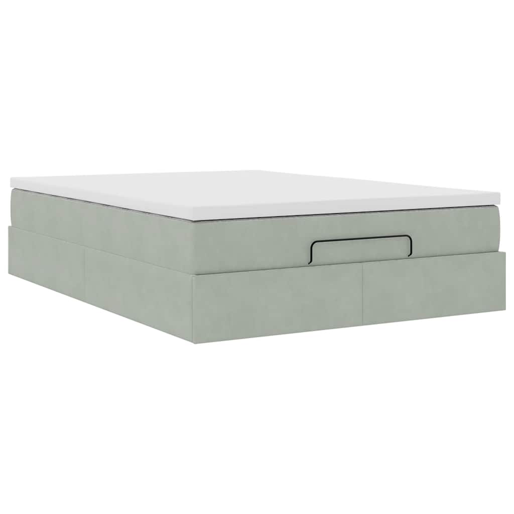 Cadre de lit ottoman et matelas gris clair 140x190 velours - XIOS