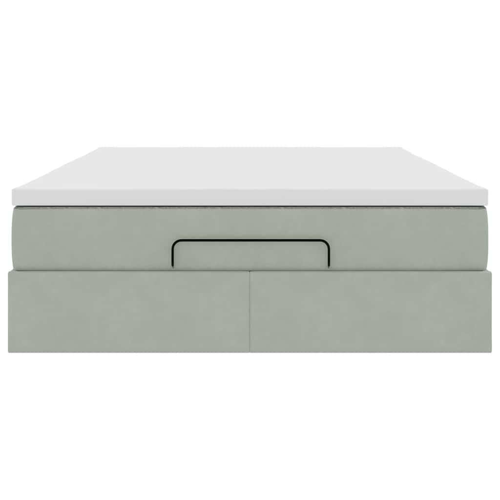 Cadre de lit ottoman et matelas gris clair 140x190 velours - XIOS
