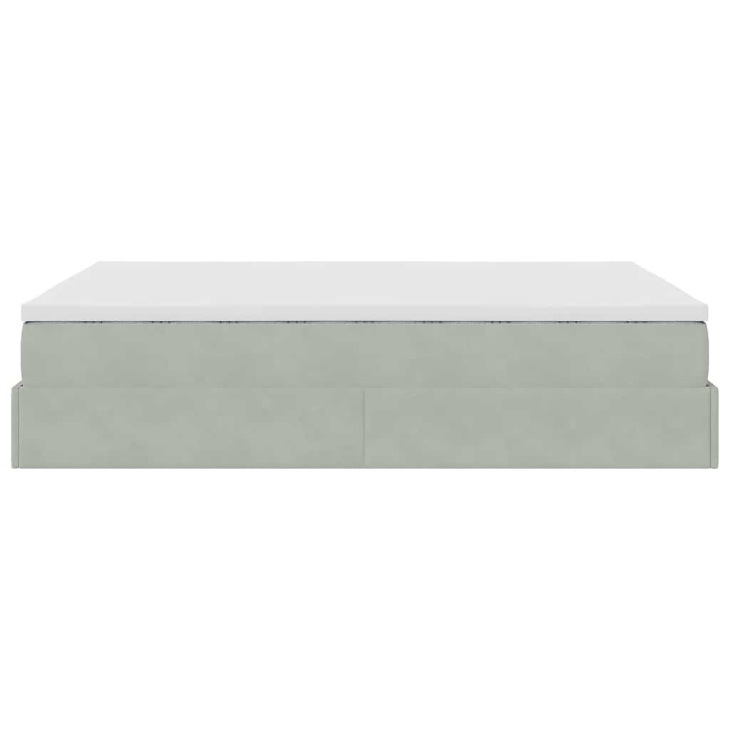 Cadre de lit ottoman et matelas gris clair 140x190 velours - XIOS