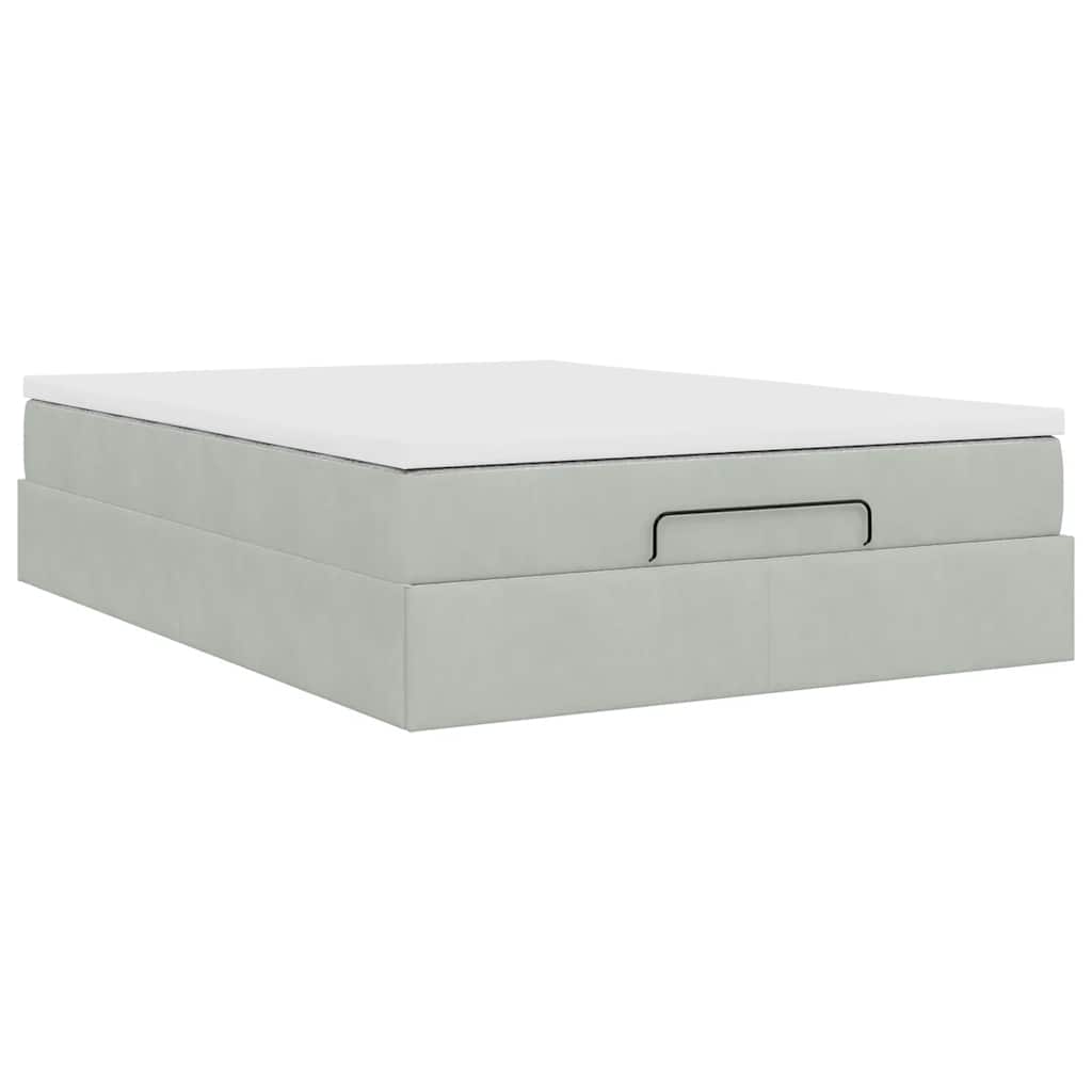 Cadre de lit ottoman et matelas gris clair 140x190 velours - XIOS