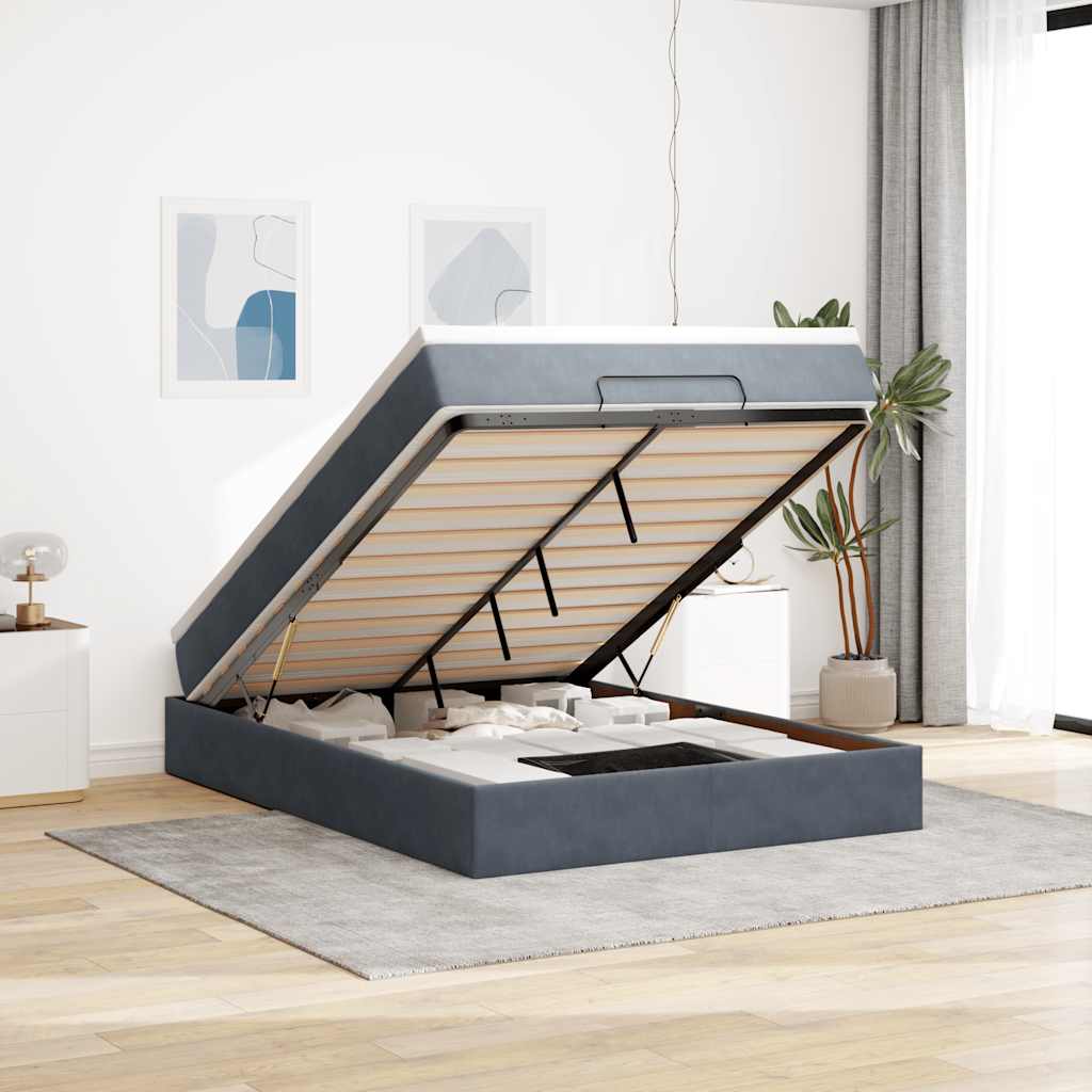 Cadre de lit ottoman avec matelas gris foncé 140x190 cm velours - XIOS