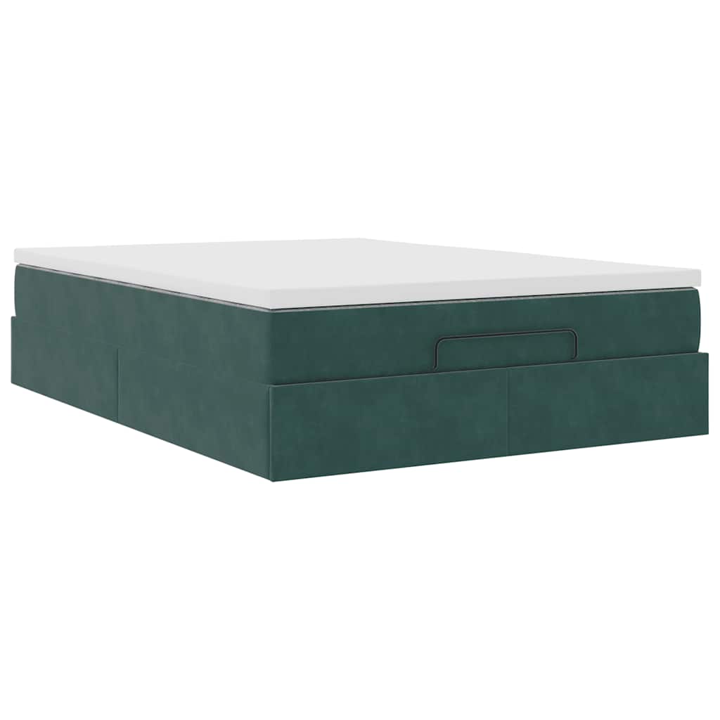 Cadre de lit ottoman avec matelas vert foncé 140x190 cm velours - XIOS
