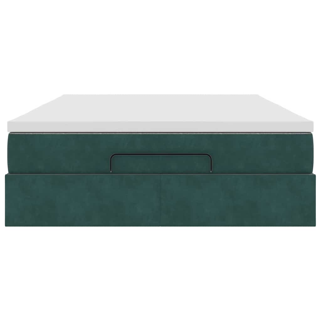 Cadre de lit ottoman avec matelas vert foncé 140x190 cm velours - XIOS
